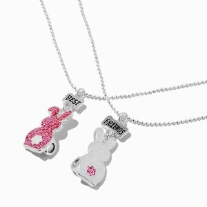 Claire's Pink and Silver-tone Best Friends Bunny Tail Necklaces- 2 Pack